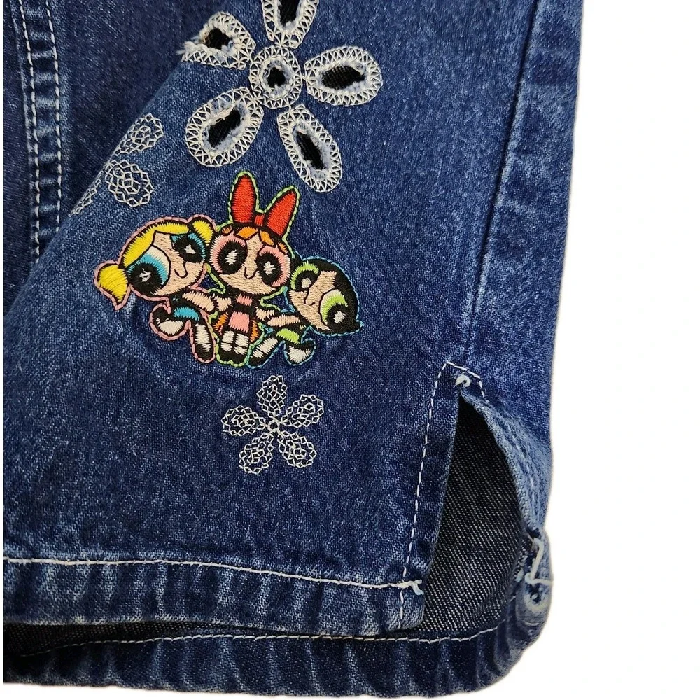 Rare Y2K‎ Powerpuff Girls Denim Capri Jeans Embroidered Cartoon Network Size 12